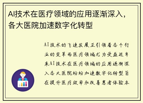 AI技术在医疗领域的应用逐渐深入，各大医院加速数字化转型